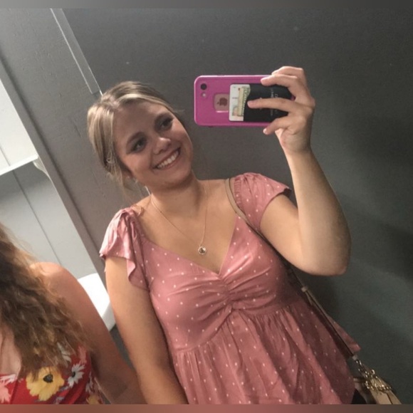 Japna Women's Mauve Viscose V-Neck Polka Dot Ruffle Cap Sleeve Peplum Top Size M - Picture 6 of 6